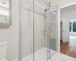 clear glass door with white frame